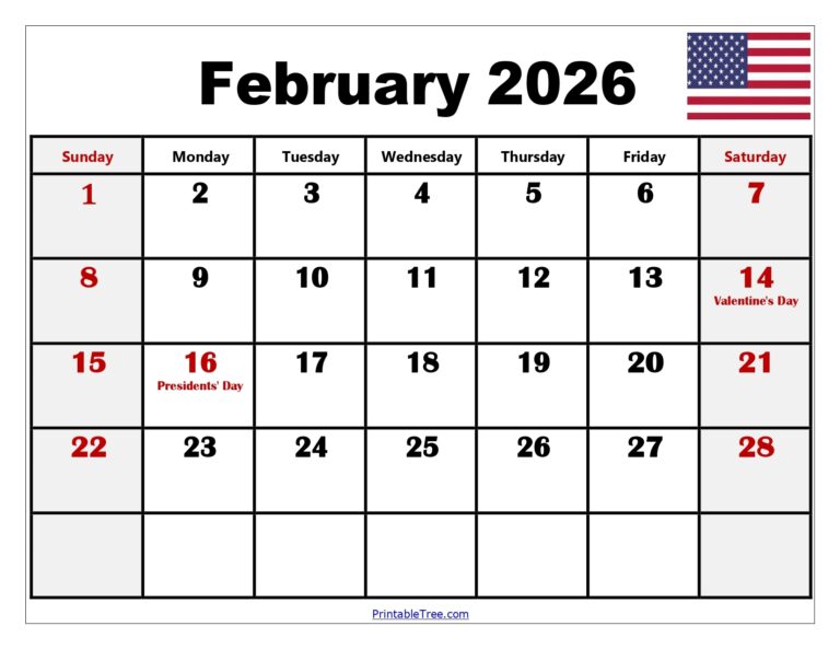 February 2026 Calendar Printable PDF With Holidays Templates