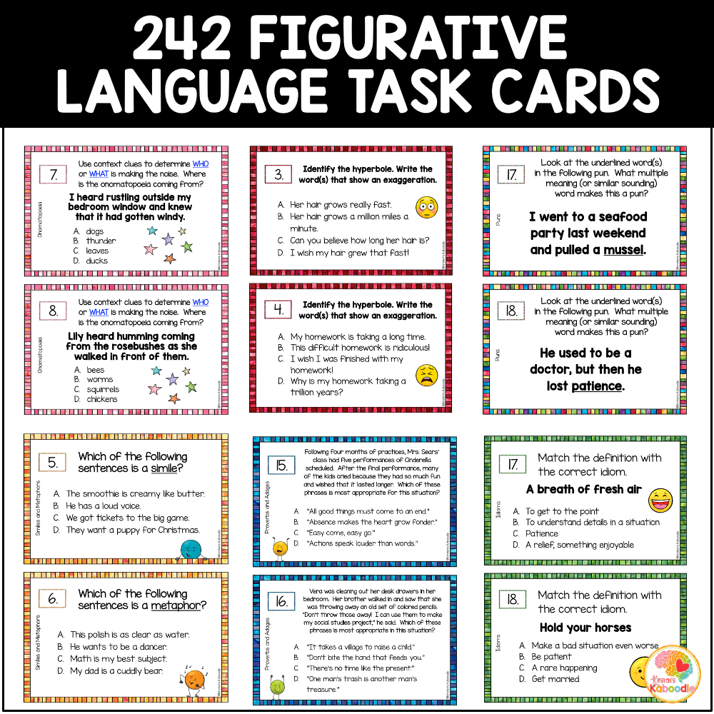 Figurative Language Activities Worksheets Task Cards BUNDLE