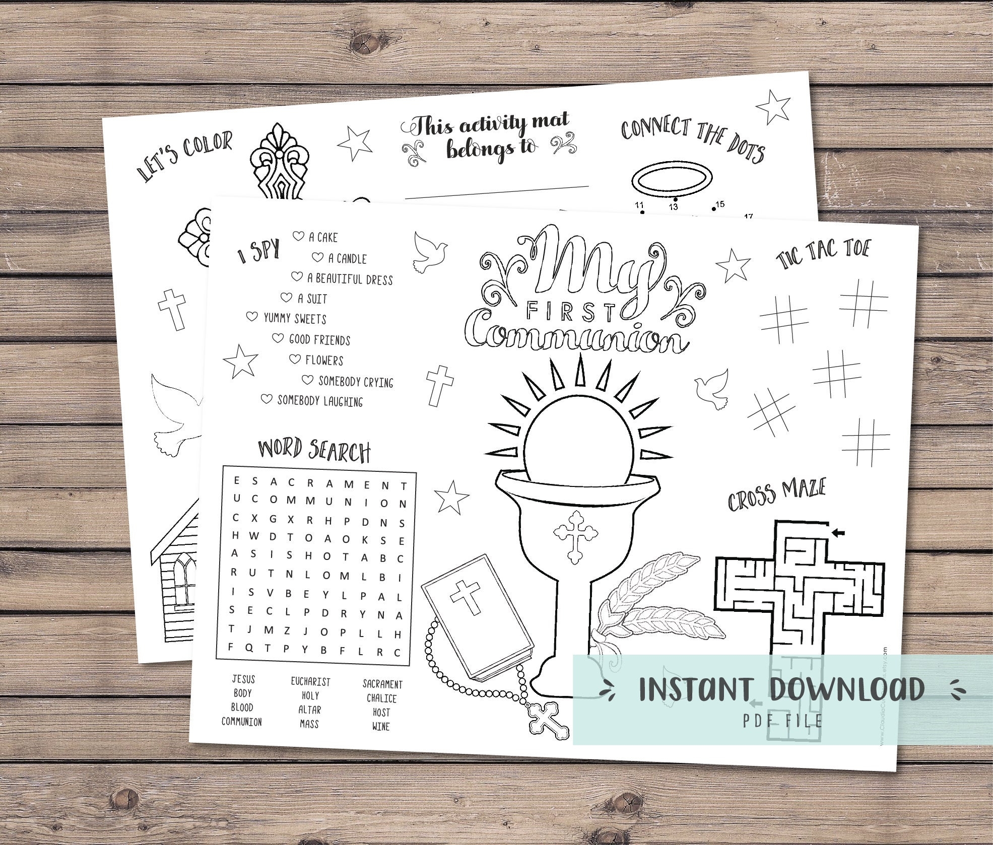 First Communion Coloring Activity Sheets Printable Placemat instant Download Etsy Israel