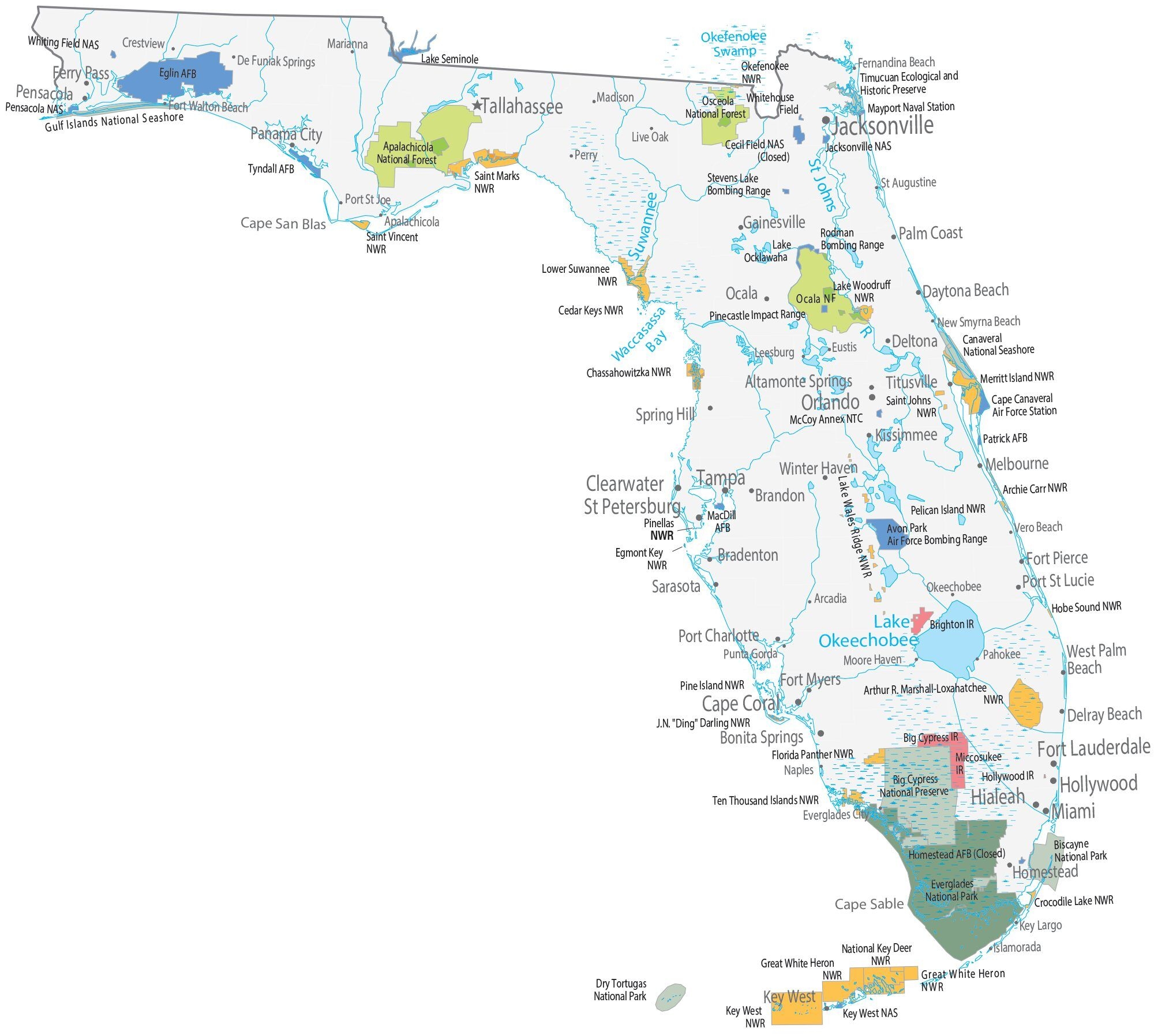 Florida State Map Places And Landmarks GIS Geography