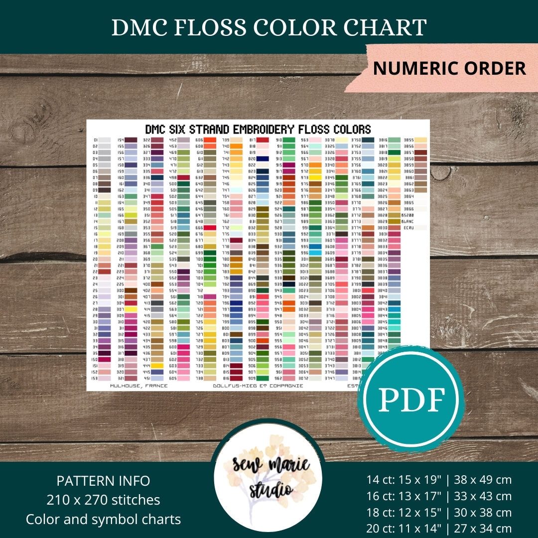 Floss Color Chart Numeric Order Cross Stitch Pattern DMC Floss Color Theory Color Swatches Etsy