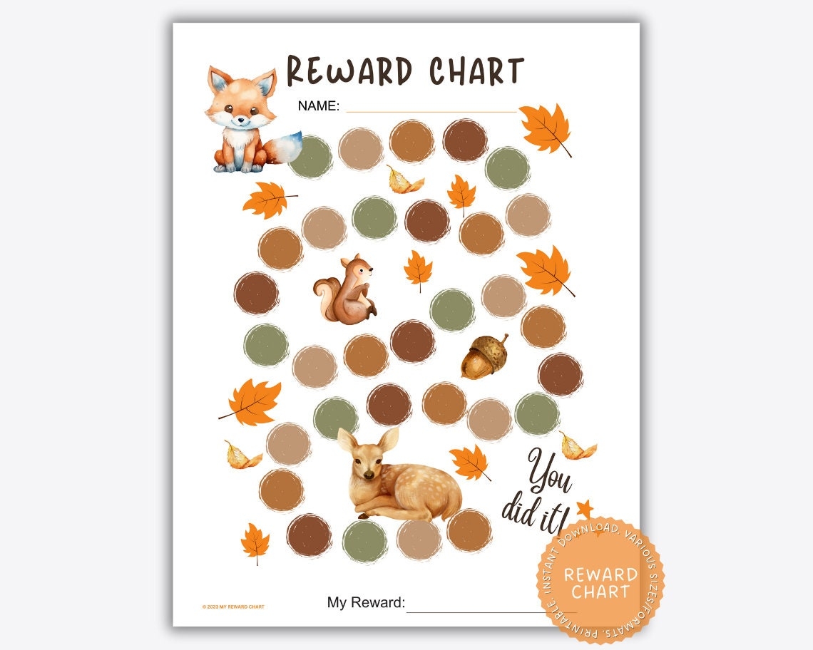Forest Animals Reward Chart Fall Behavior Tracker printable PDF Etsy