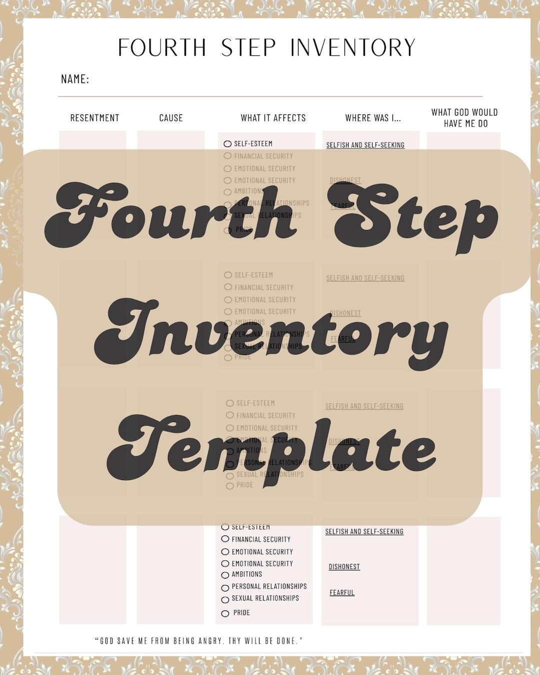 Printable Aa Step 4 Worksheet