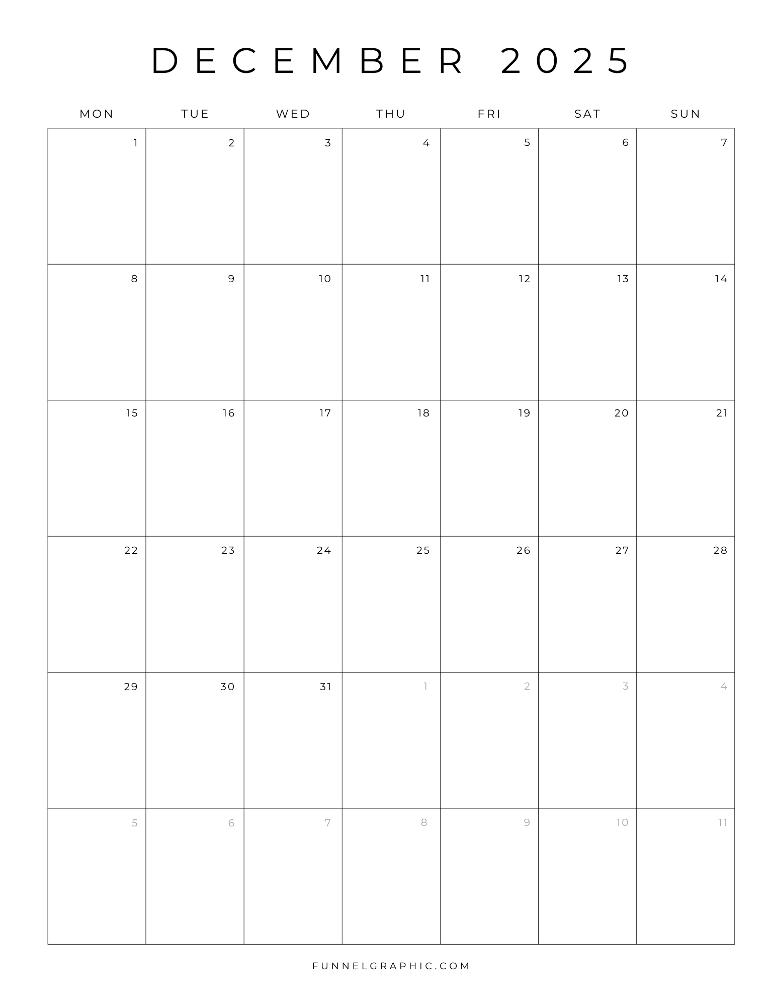 December 2025 Free Printable Calendar