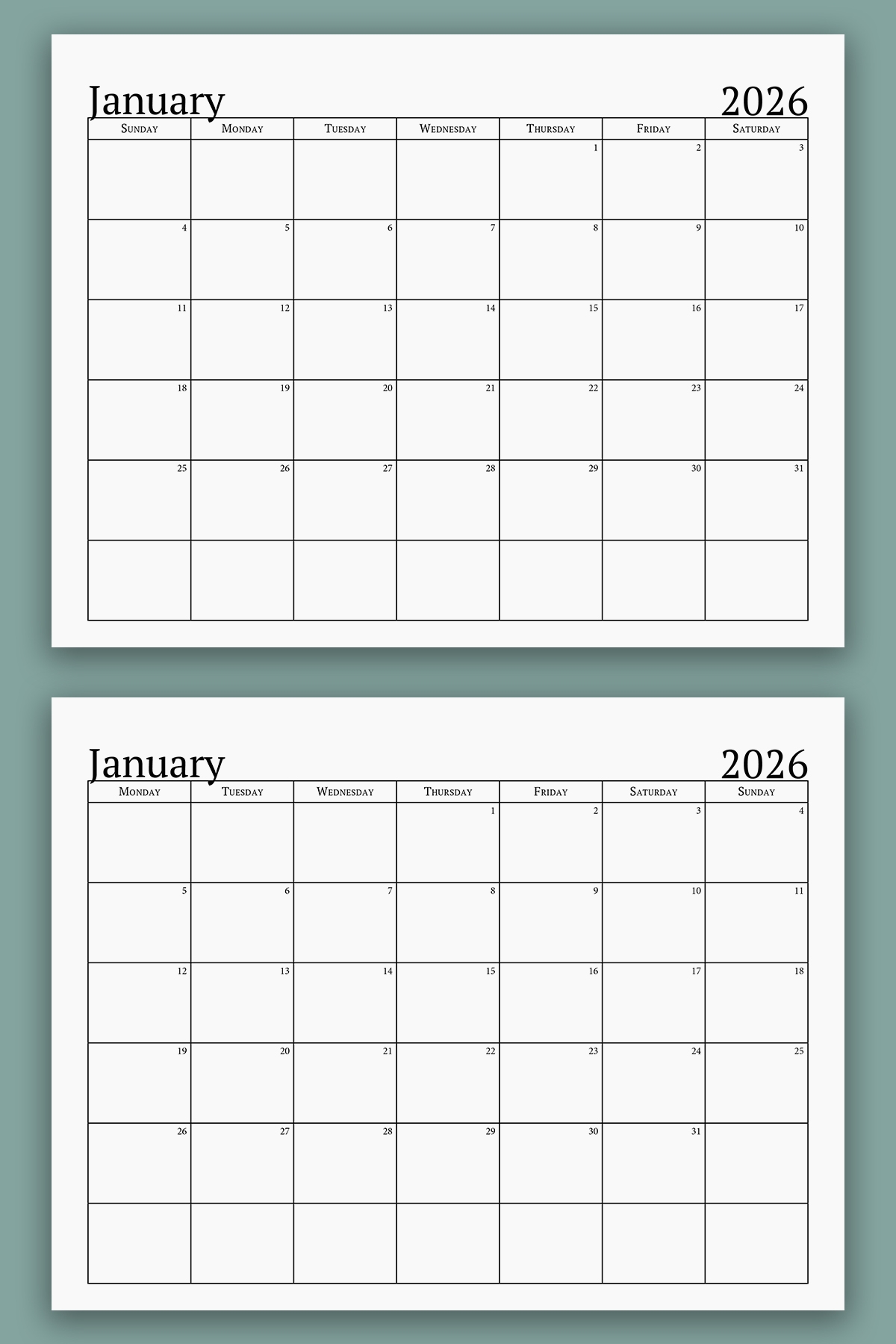 2026 Free Printable Calendar By Month
