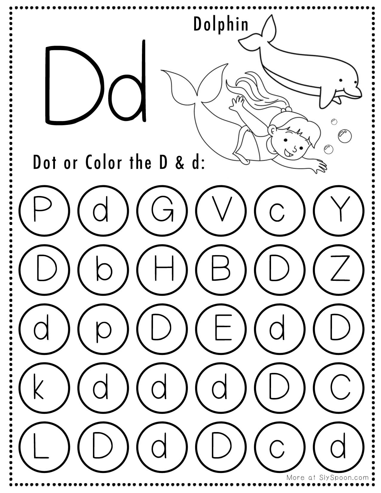 Free Alphabet Do A Dot Printables Worksheets Letter D Mermaid Themed Sly Spoon