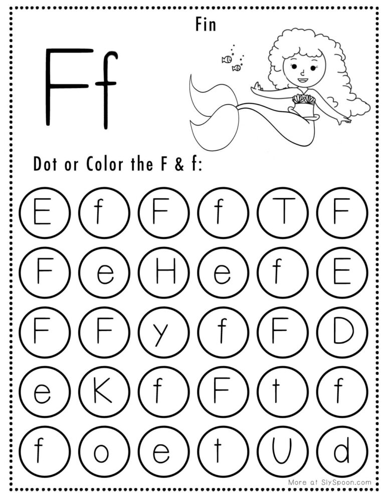 Free Alphabet Do A Dot Printables Worksheets Letter F Mermaid Themed Sly Spoon