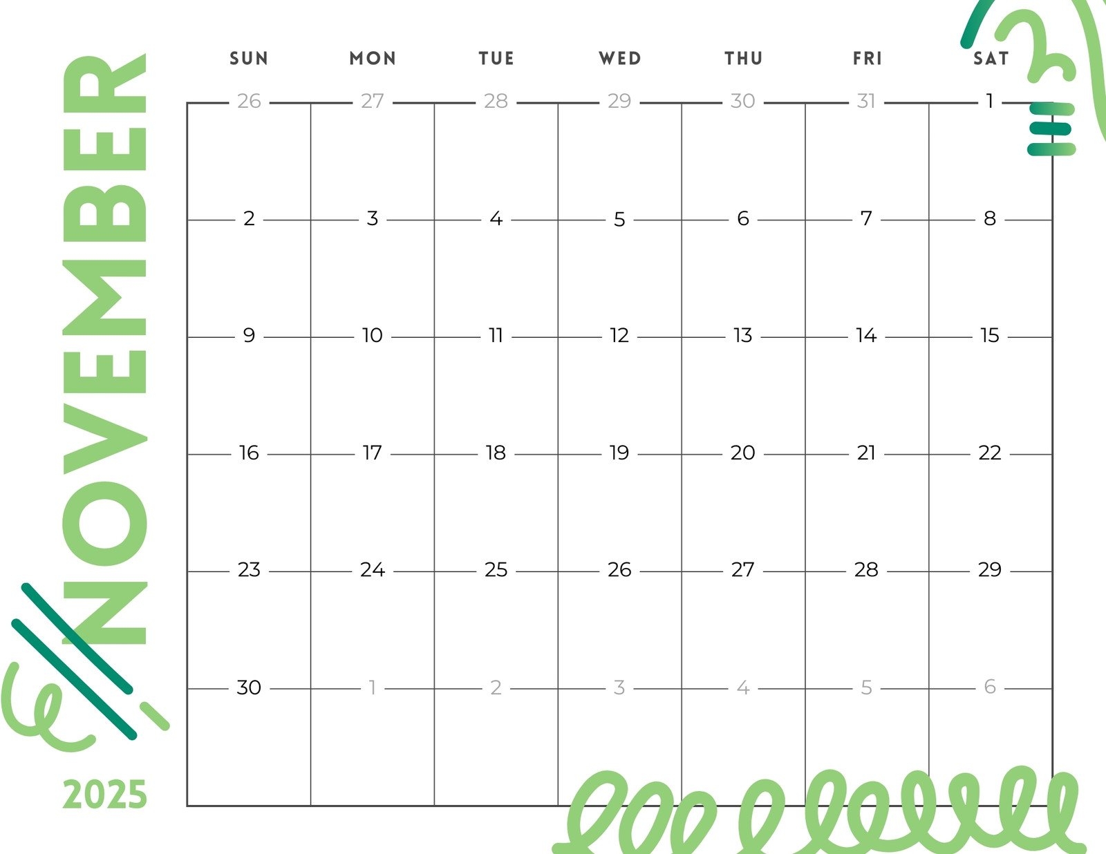 Free And Printable November 2025 Calendar Templates Canva
