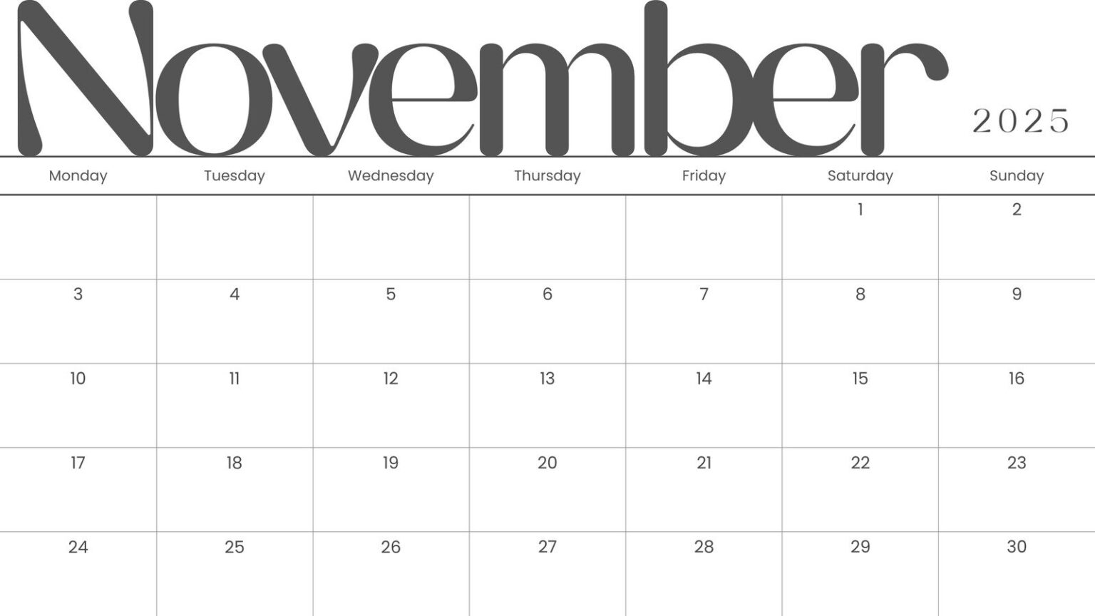 Free Printable November 2025 Calendar - Free Printable Templates