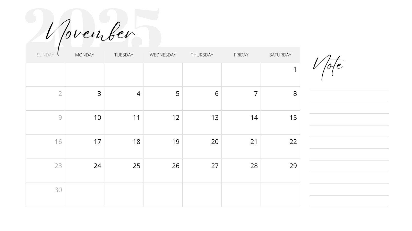 November 2025 Calendar Printable