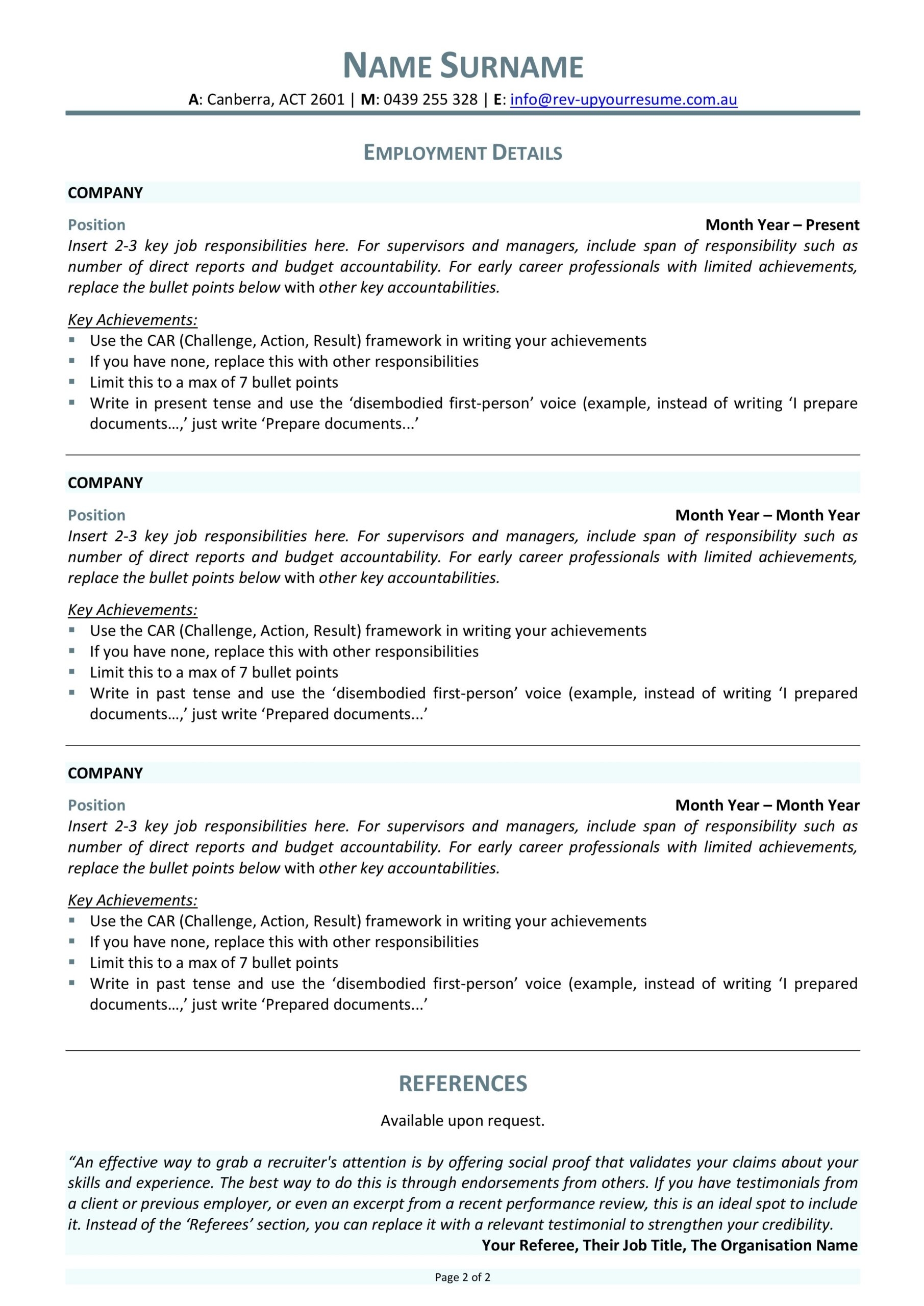 Free Printable Resume Templates Australia
