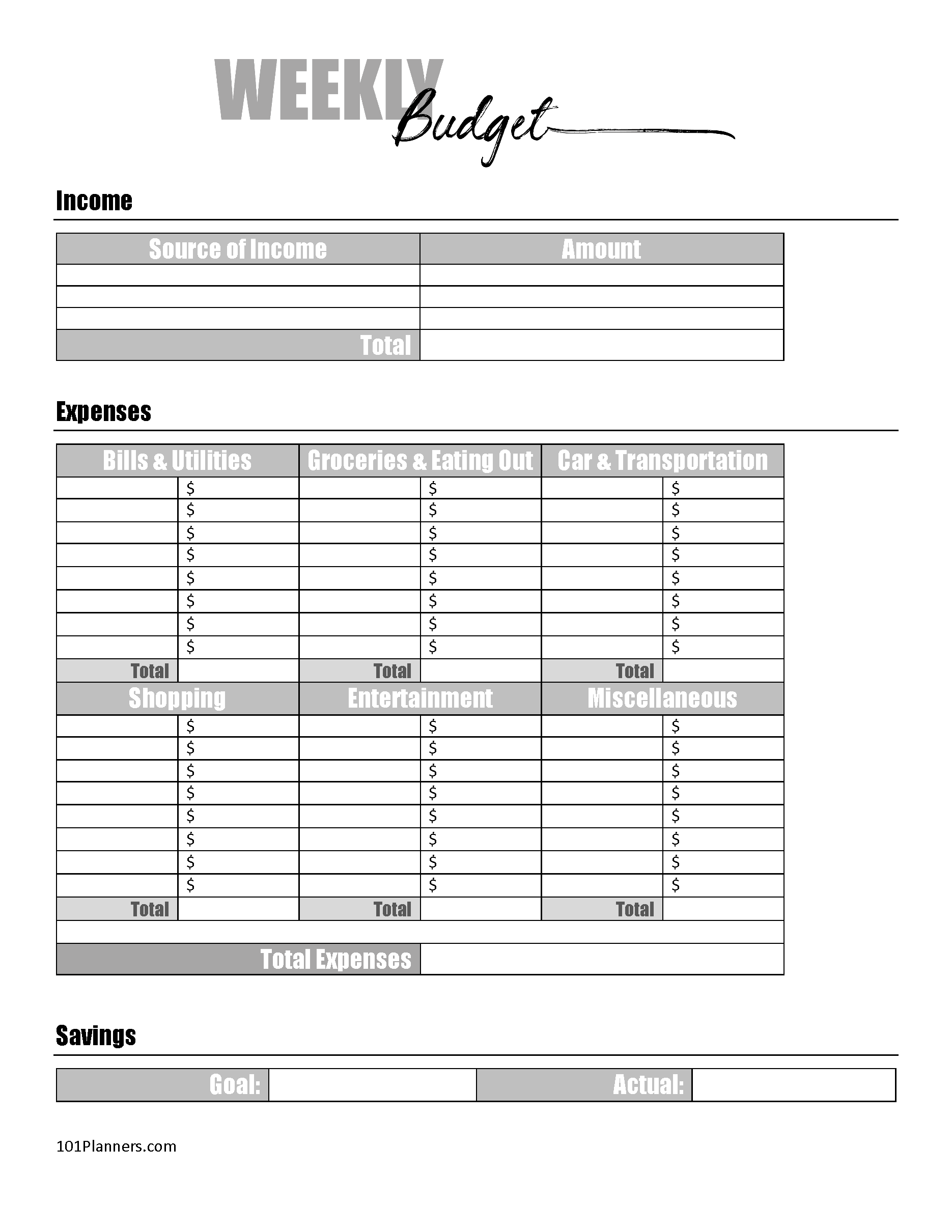 Free Printable Pdf Paycheck Budget Template