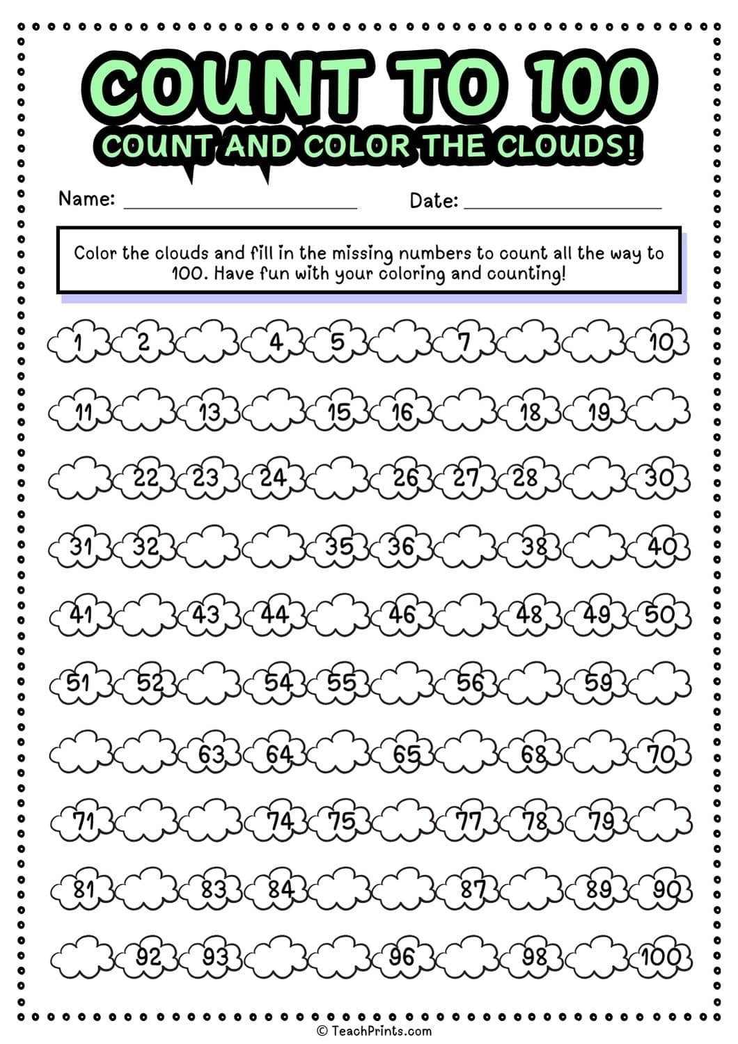 Free Count To 100 Worksheets Teach Prints