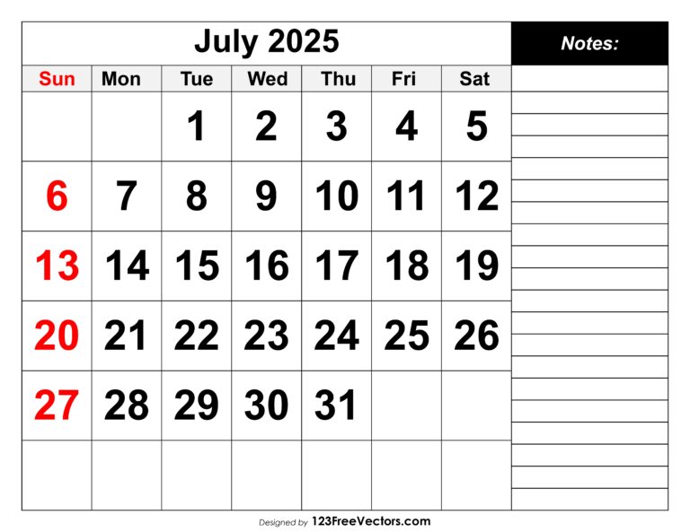 Free Download Calendar July 2025