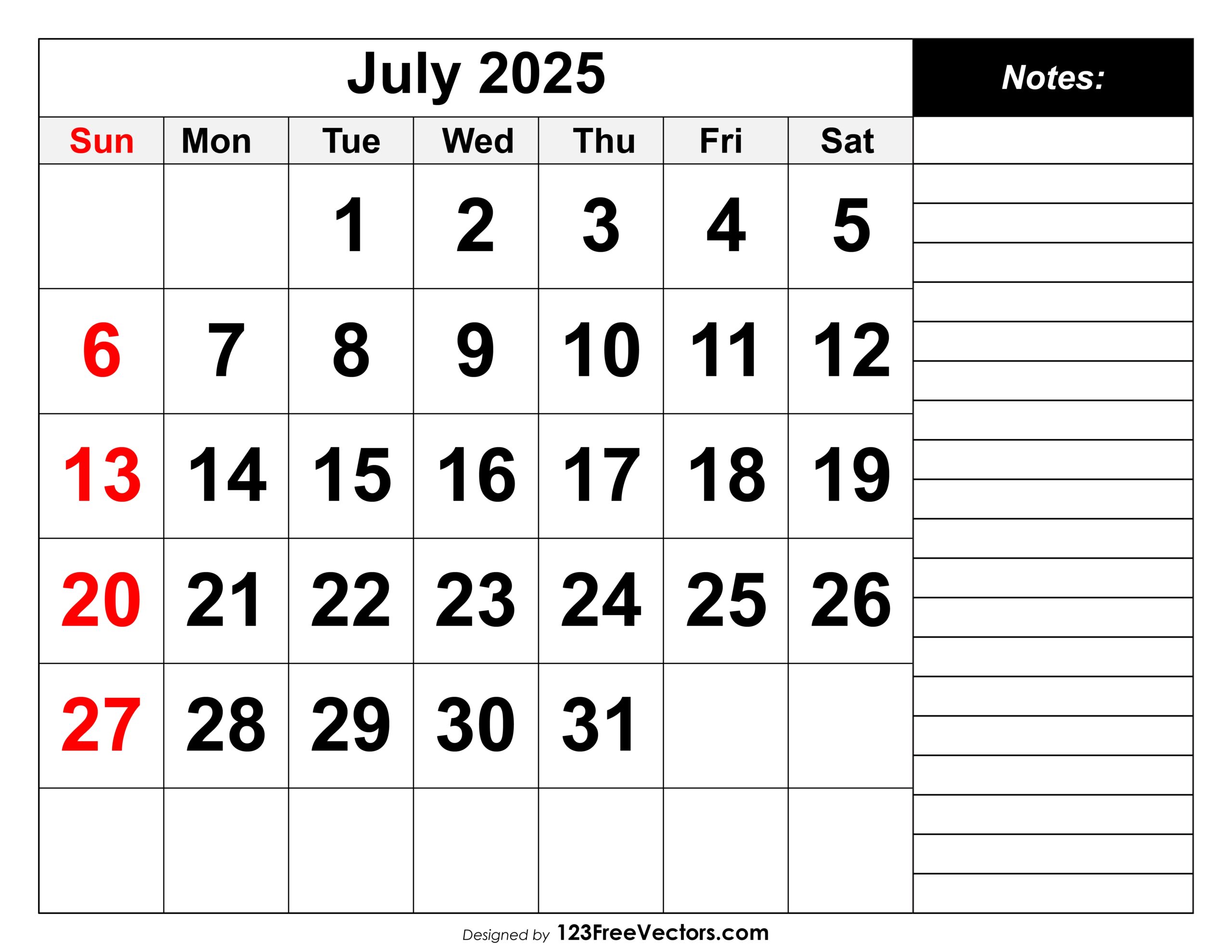 Free Download Calendar July 2025