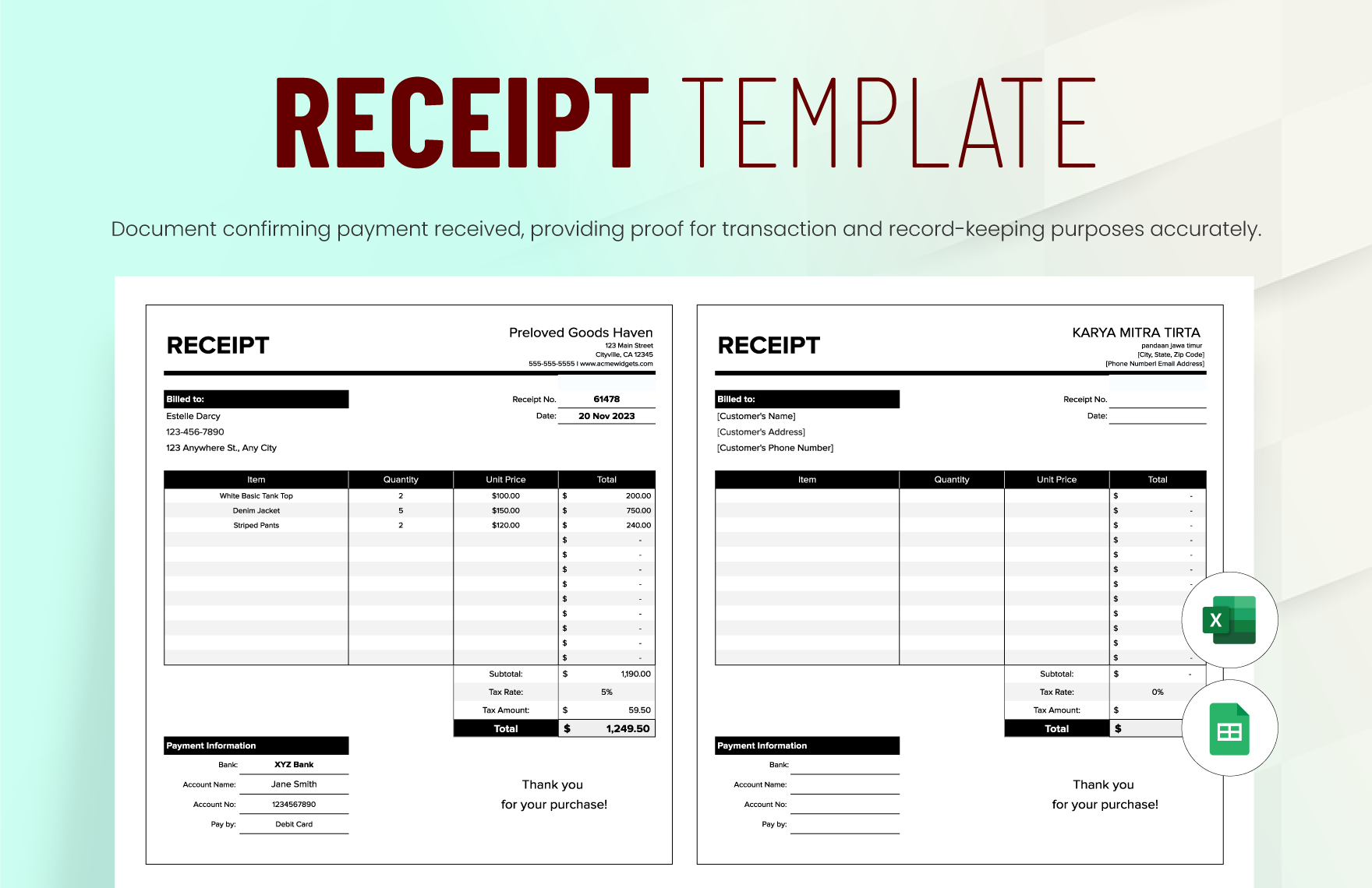 Free Editable Receipt Templates In Excel To Download