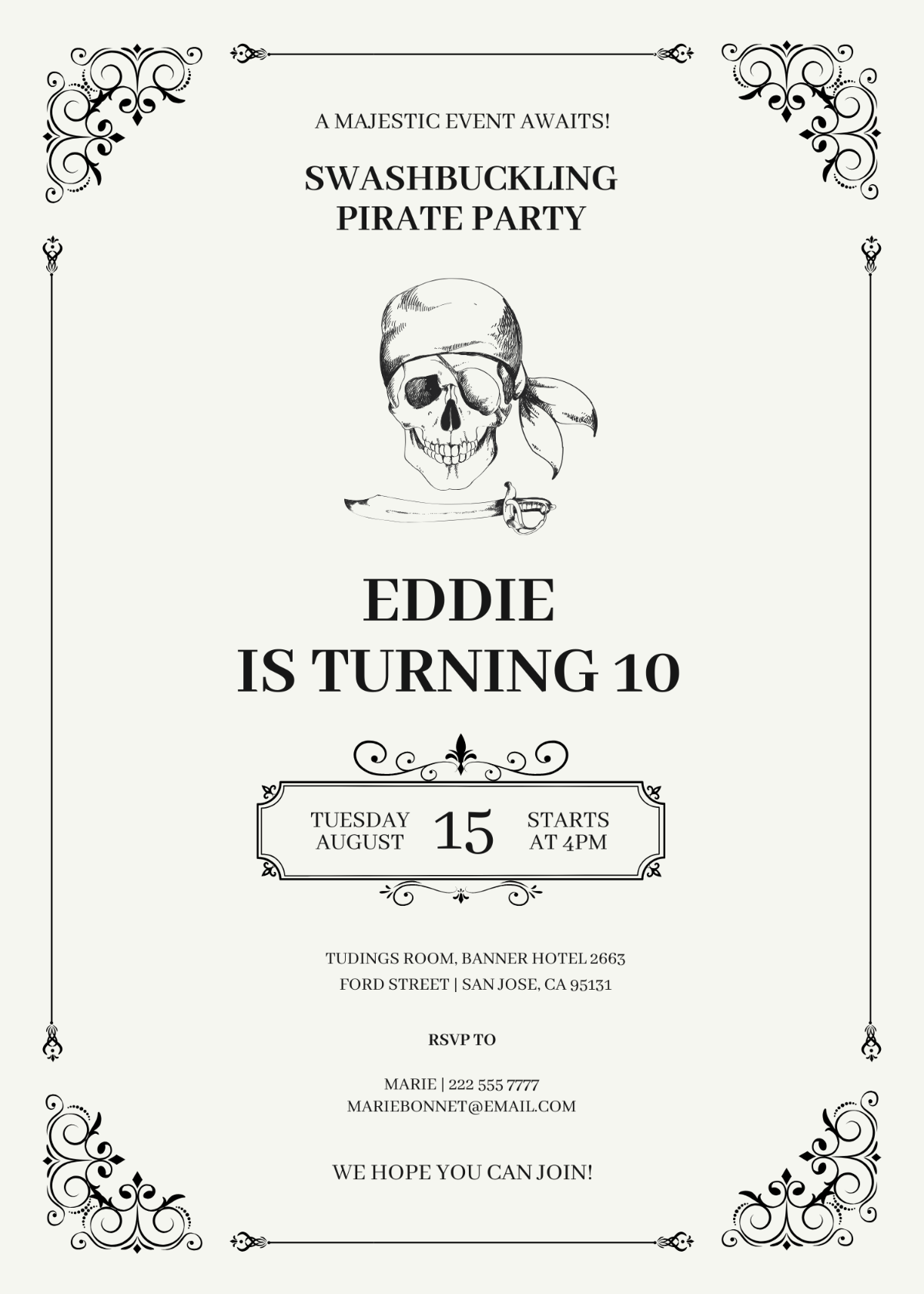 Free Elegant Pirate Party Invitation Template To Edit Online