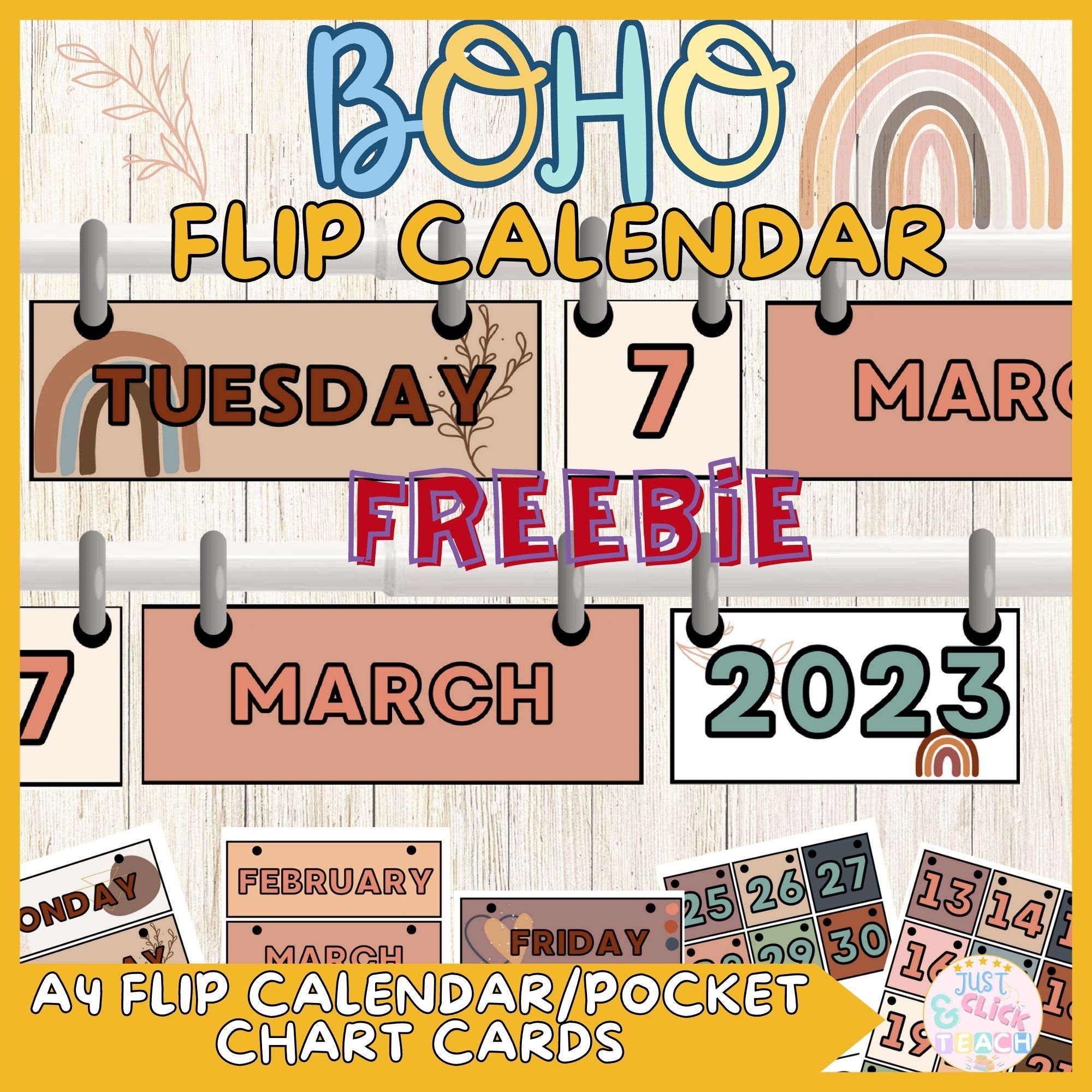 FREE Flip Calendar Modern Boho Classroom Flip Calendar pocket Chart Cards Made By Teachers
