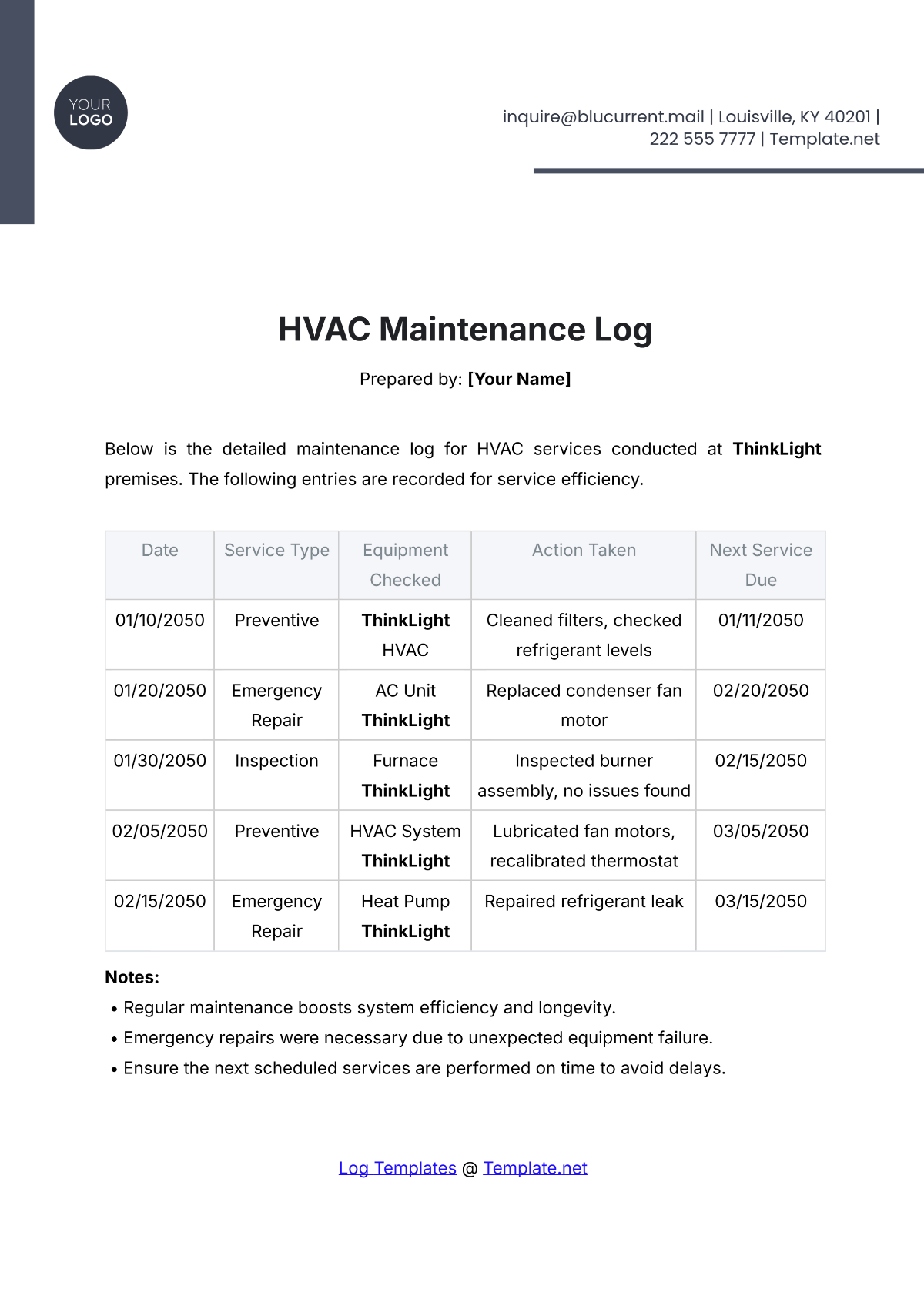 Free HVAC Maintenance Log Template To Edit Online Free HVAC Maintenance Log Template To Edit Online
