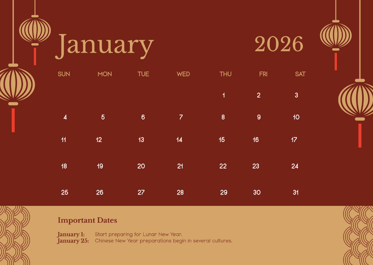 Free January 2026 Lunar Calendar Template To Edit Online Free January 2026 Lunar Calendar Template To Edit Online