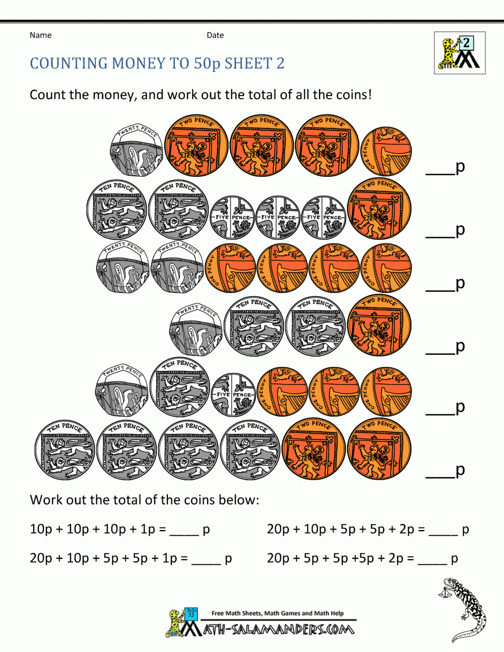 Free Money Worksheets UK Coins