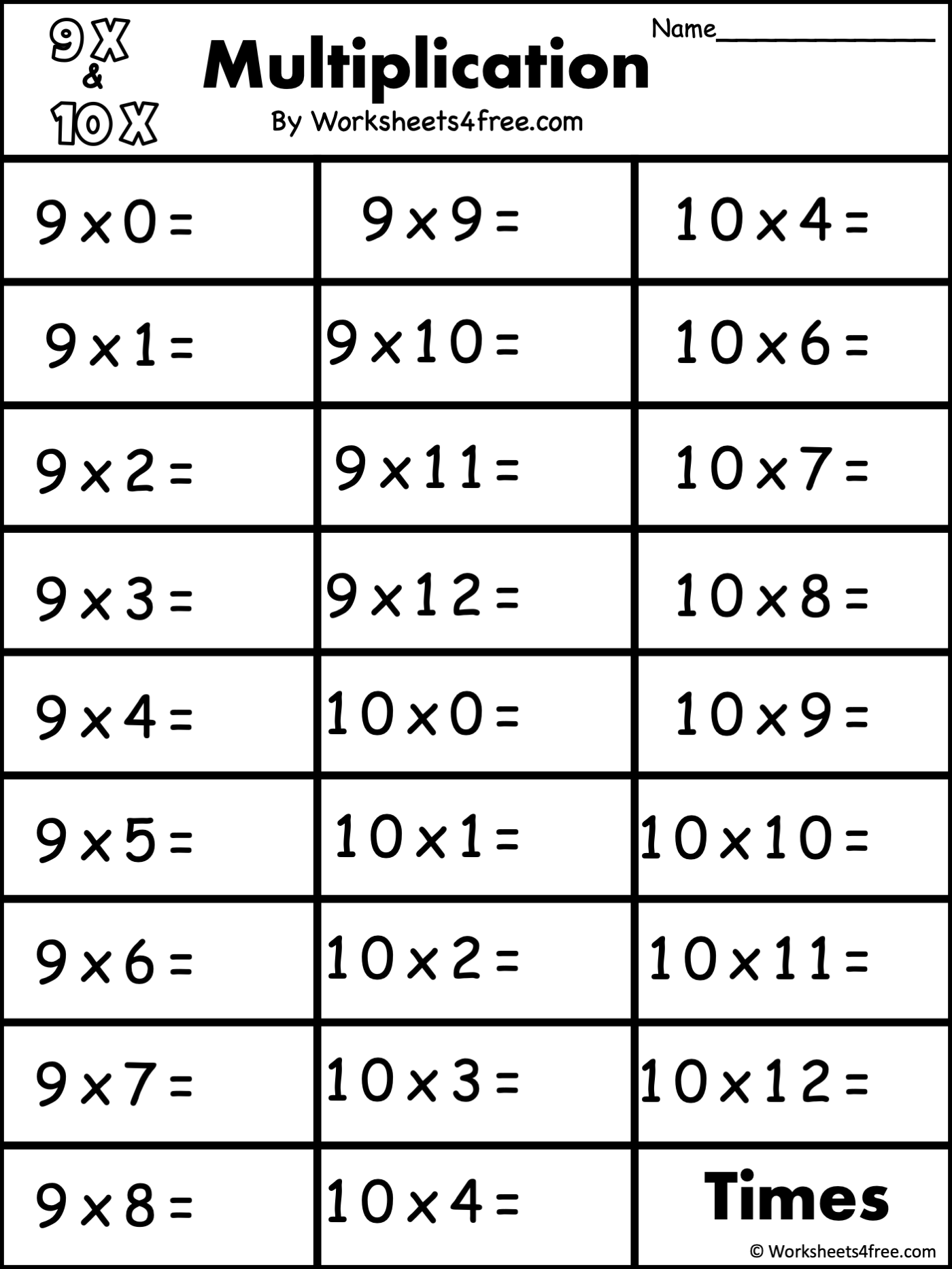 Free Multiplication Worksheet 9s 10s Worksheets4Free