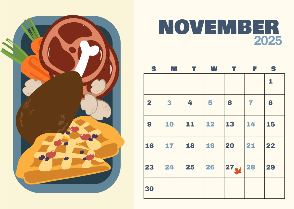 Free November 2025 Calendar With Thanksgiving Template To Edit Online