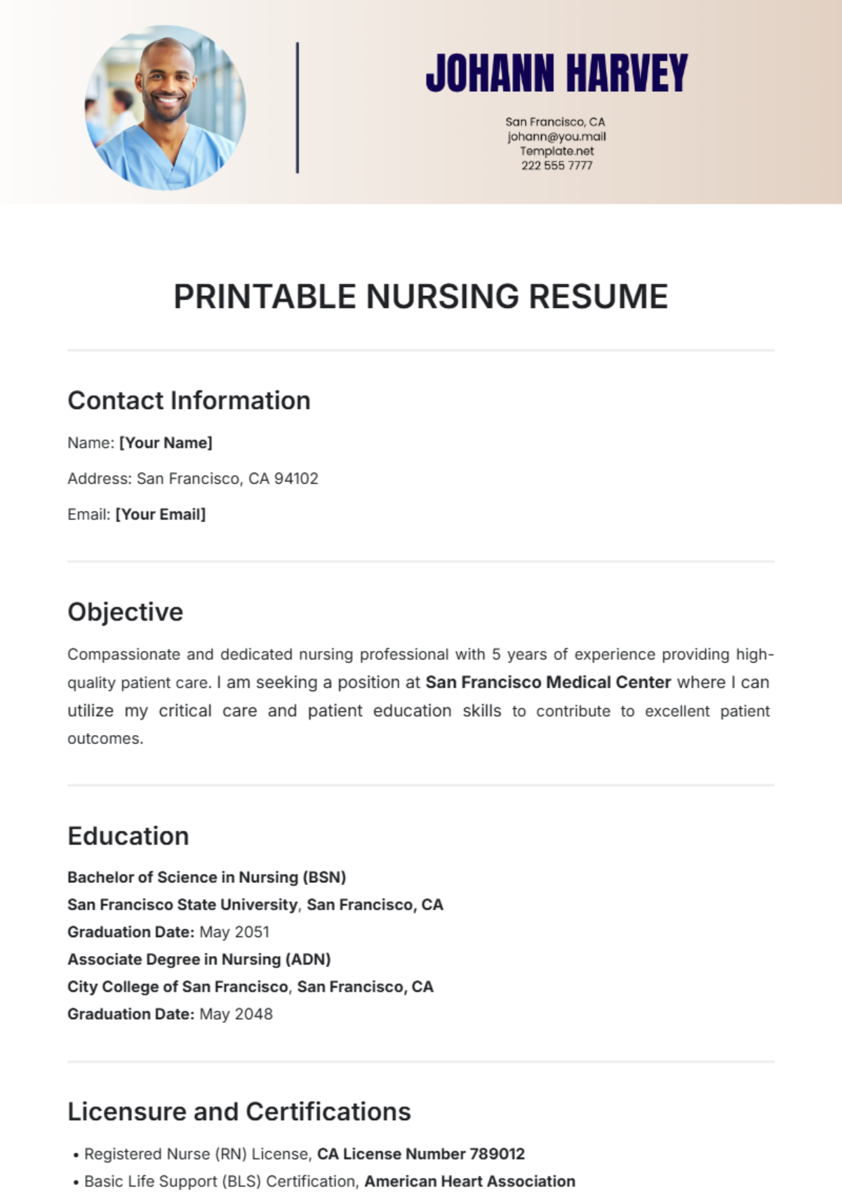 Free Nurse Resume Templates To Edit Online And Download