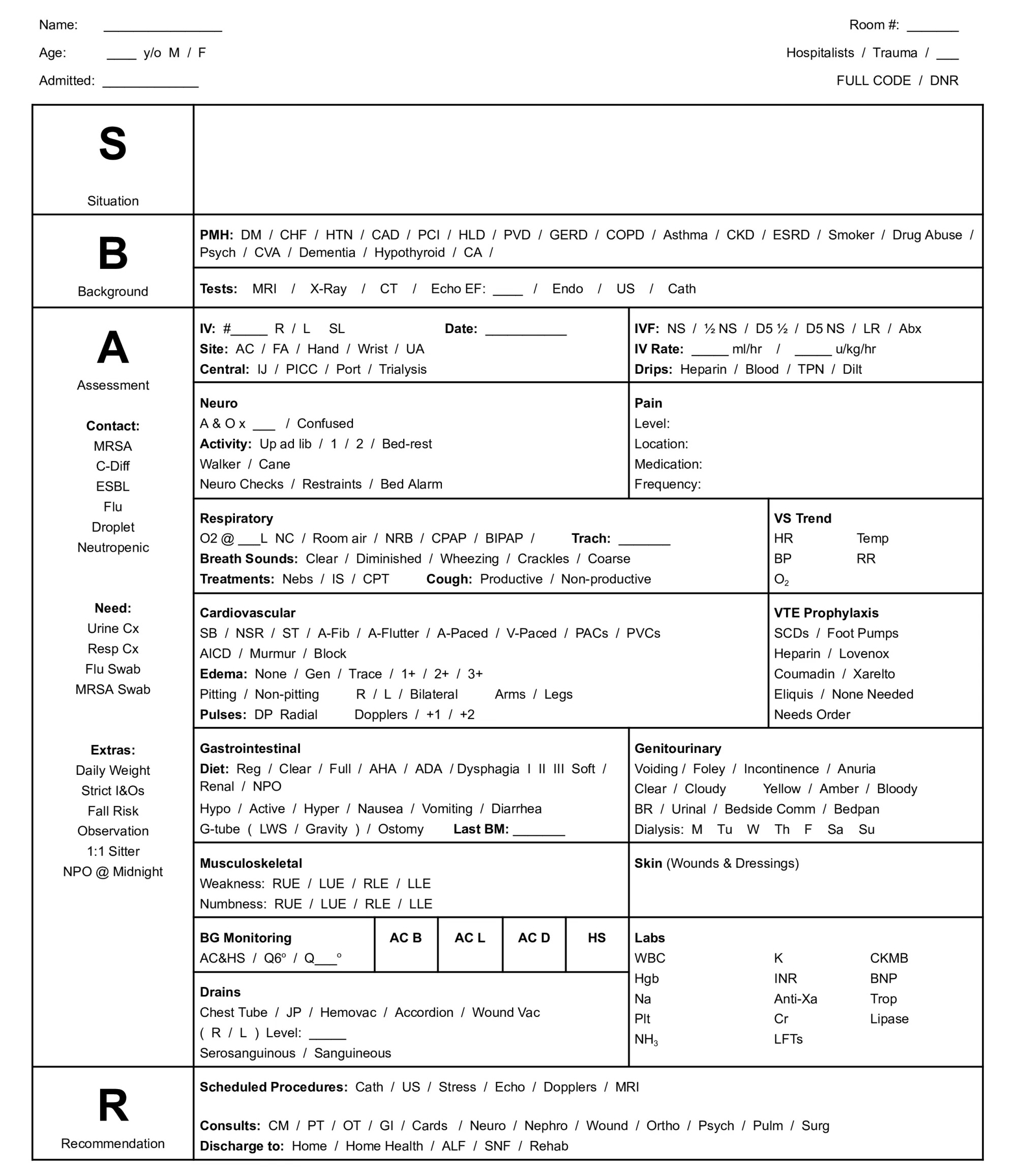 Free Nursing Report Sheets
