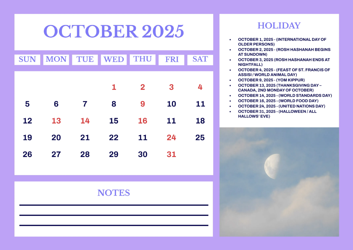 Moon Calendar October 2025