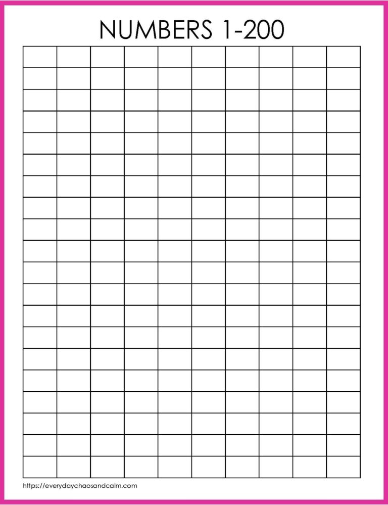 Free Printable 1 200 Number Charts PDF Download 