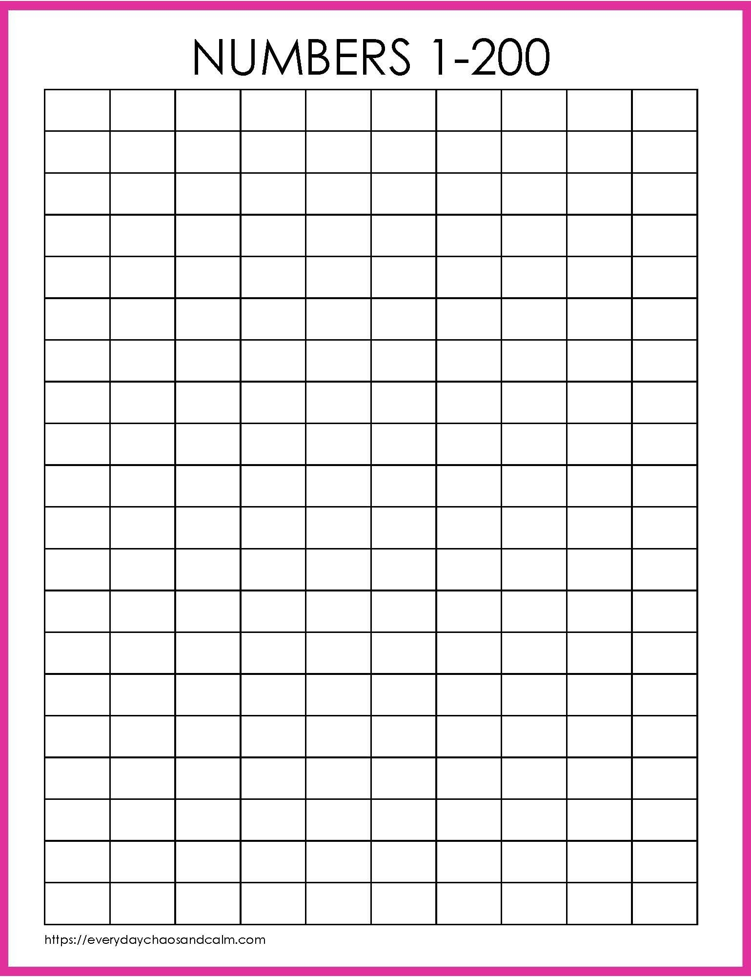 Free Printable 1 200 Number Charts PDF Download