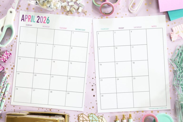 Free Printable 2 Page Blank Monthly Calendar 2026