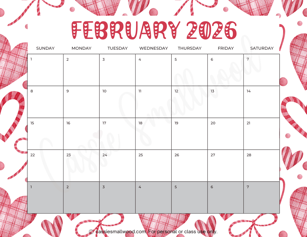 Feb 2026 Calendar Printable Free Feb 2026 Calendar Printable Free