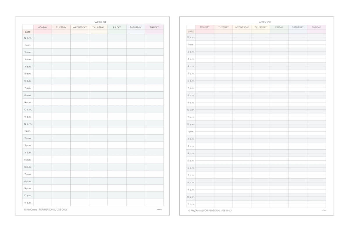 Free Printable 24 Hour Weekly Calendar Template To Print