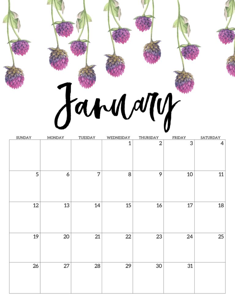 Free Printable Calendar 2020 Floral Paper Trail Design