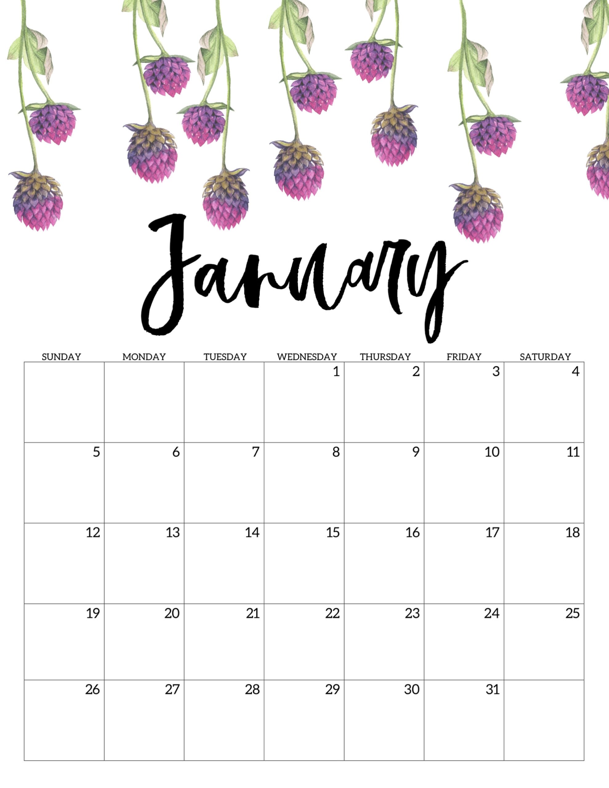 Free Printable Calendar 2020 Floral Paper Trail Design