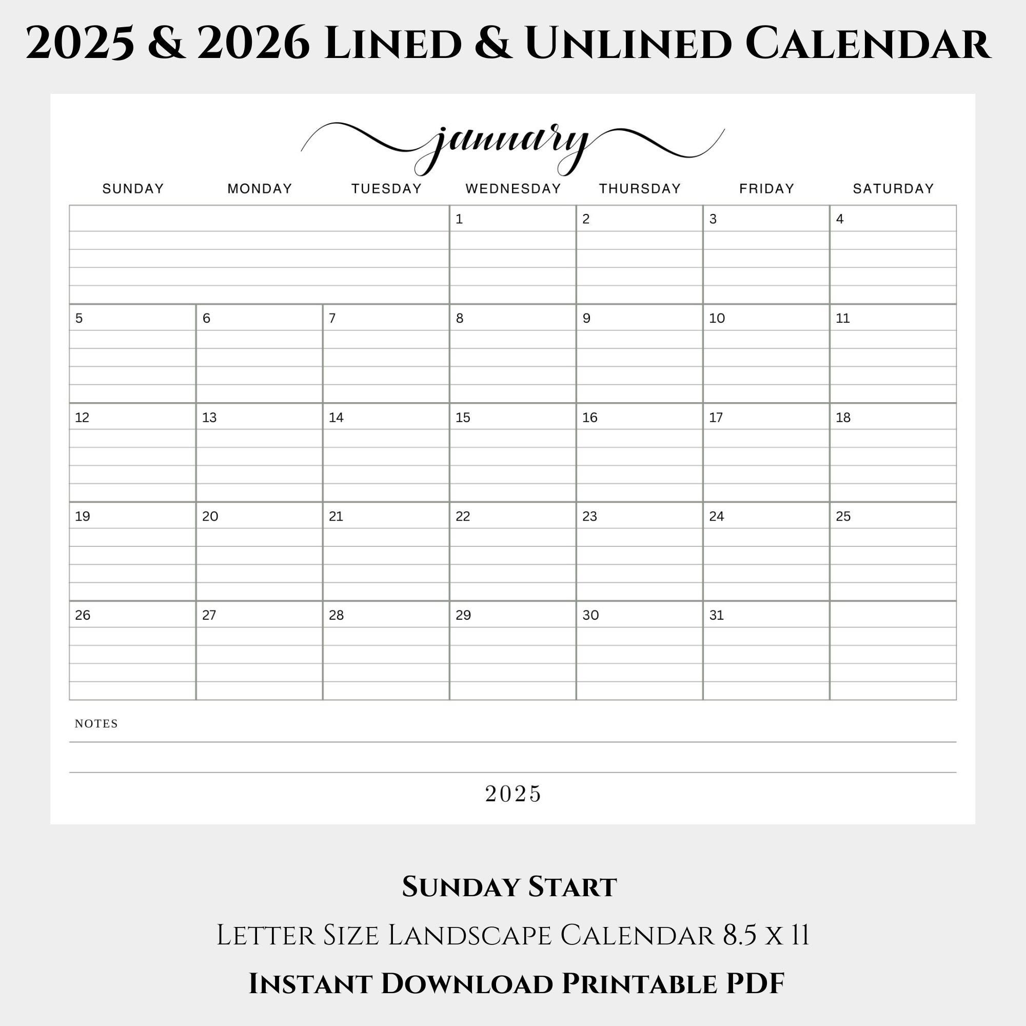 Etsy Printable Calendar