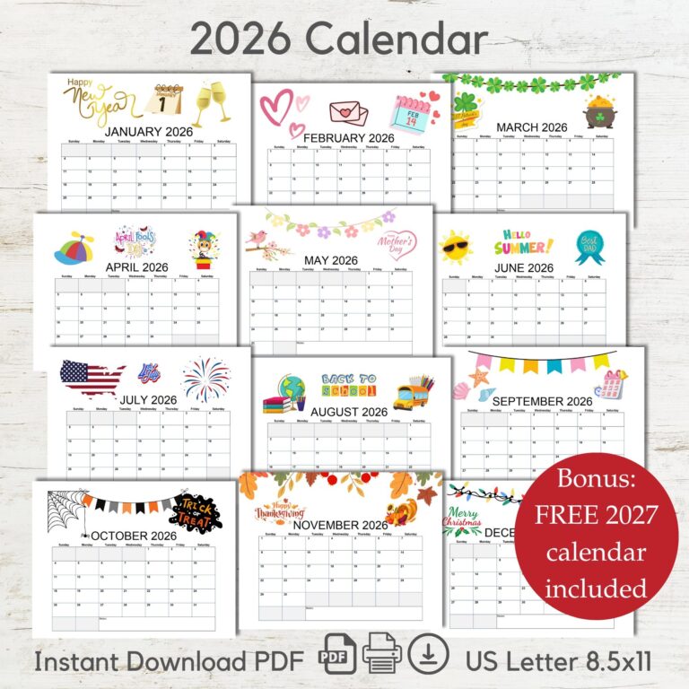 Free Printable Calendar Etsy