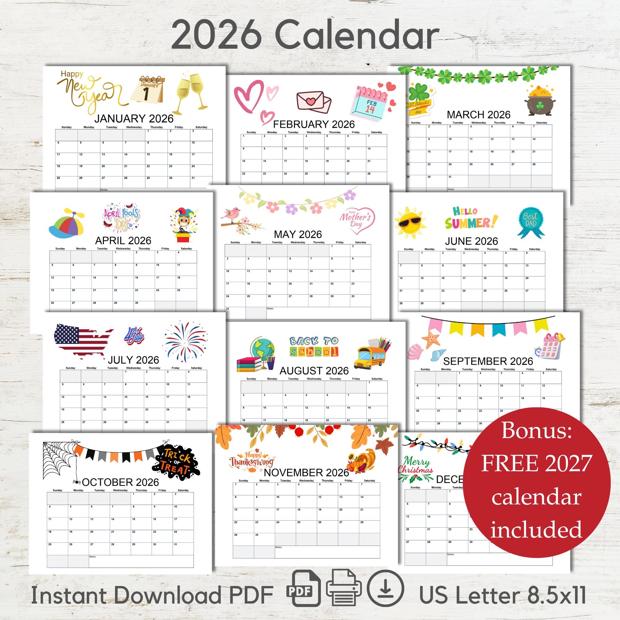 Free Printable Calendar Etsy