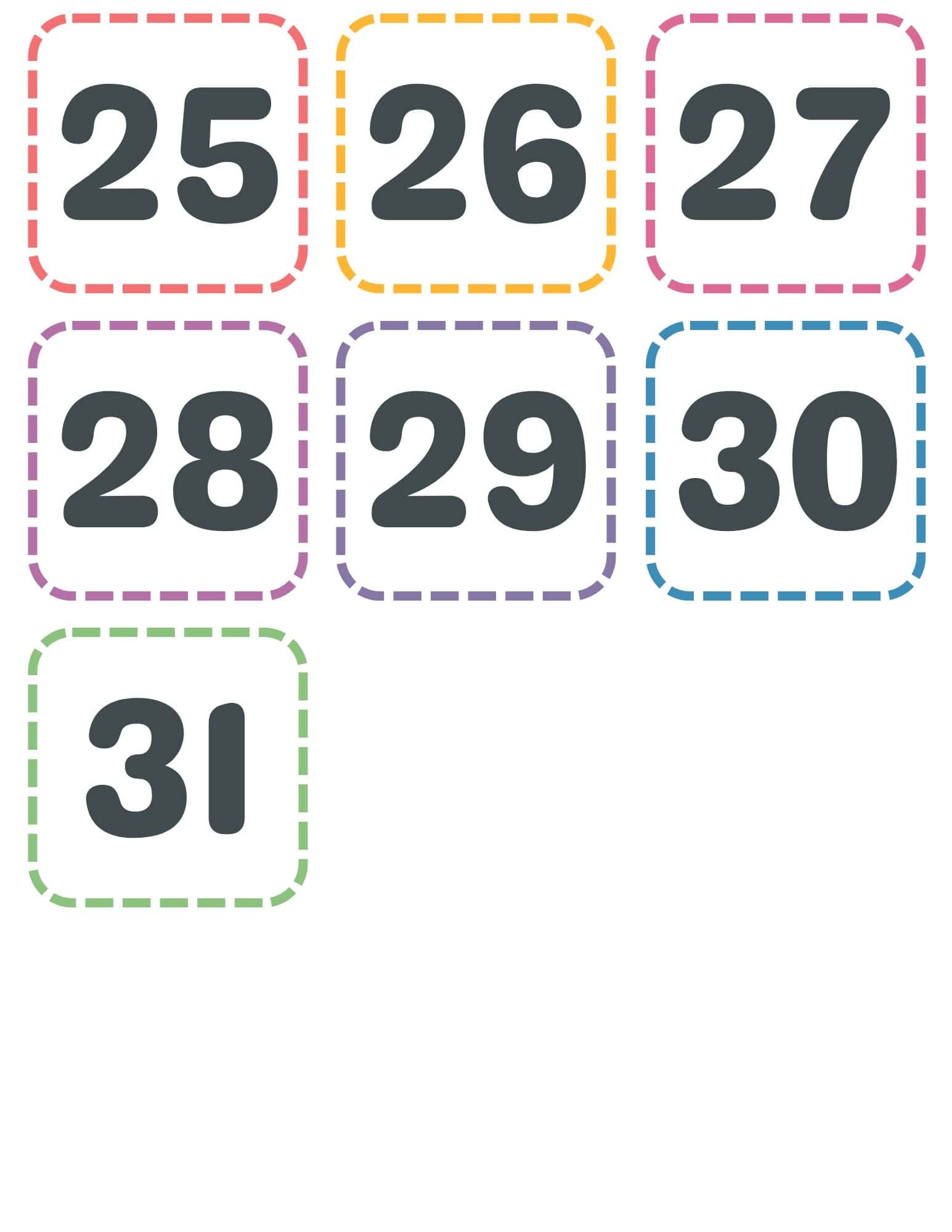 FREE Printable Calendar Numbers 1 31