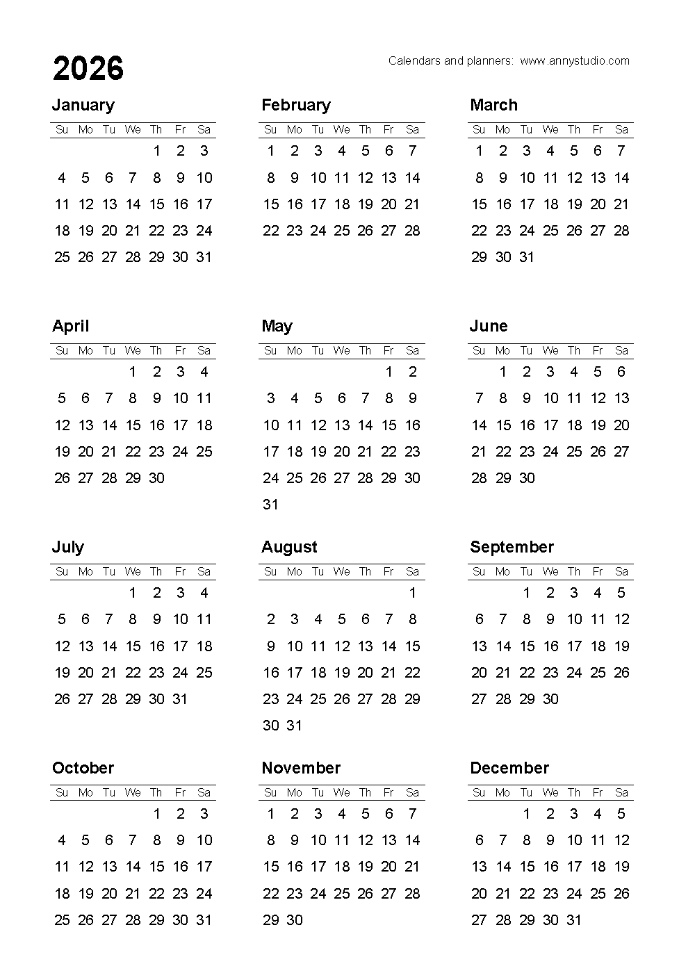 Free Printable Calendars And Planners 2026 And 2027