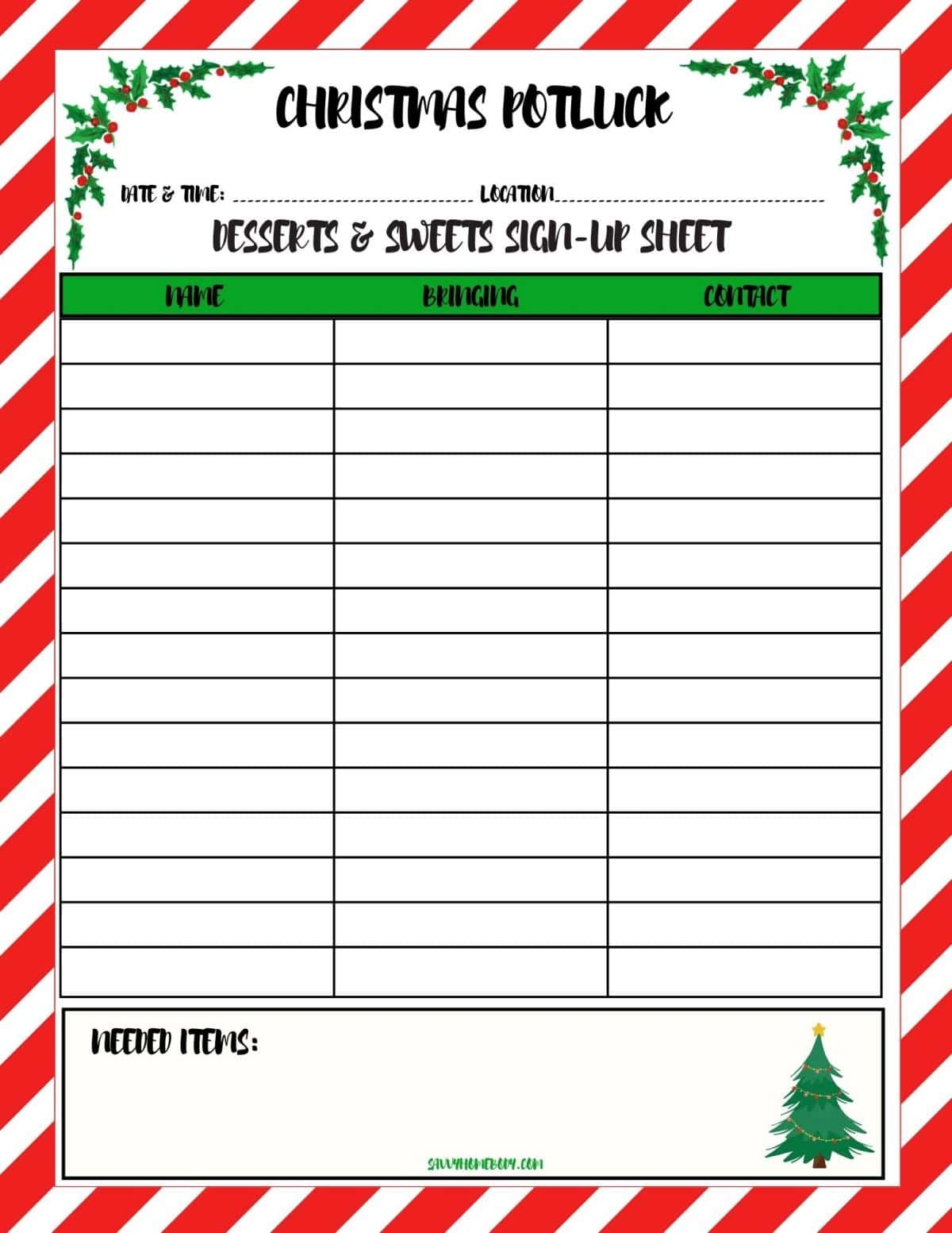 Free Printable Christmas Potluck Sign Up Sheets