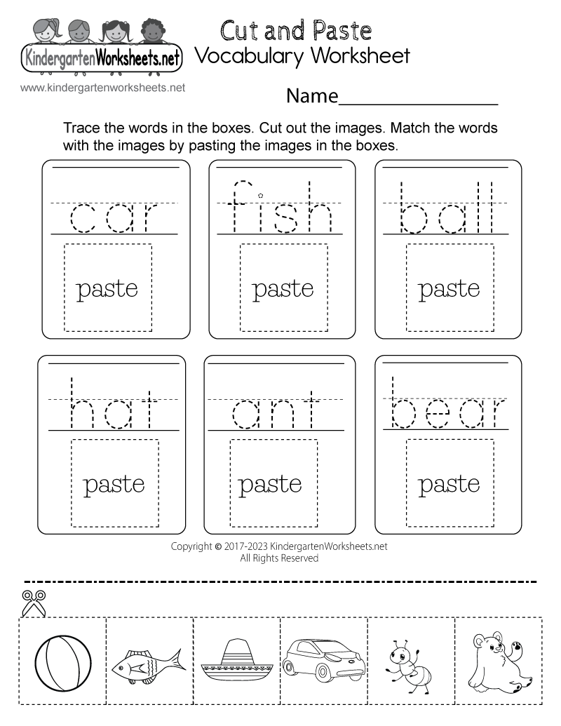 Free Printable Cut and Paste Vocabulary Worksheet