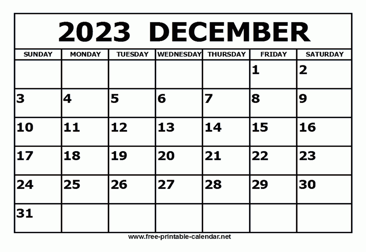 Free Printable December 2023 Calendar Free Printable December 2023 Calendar