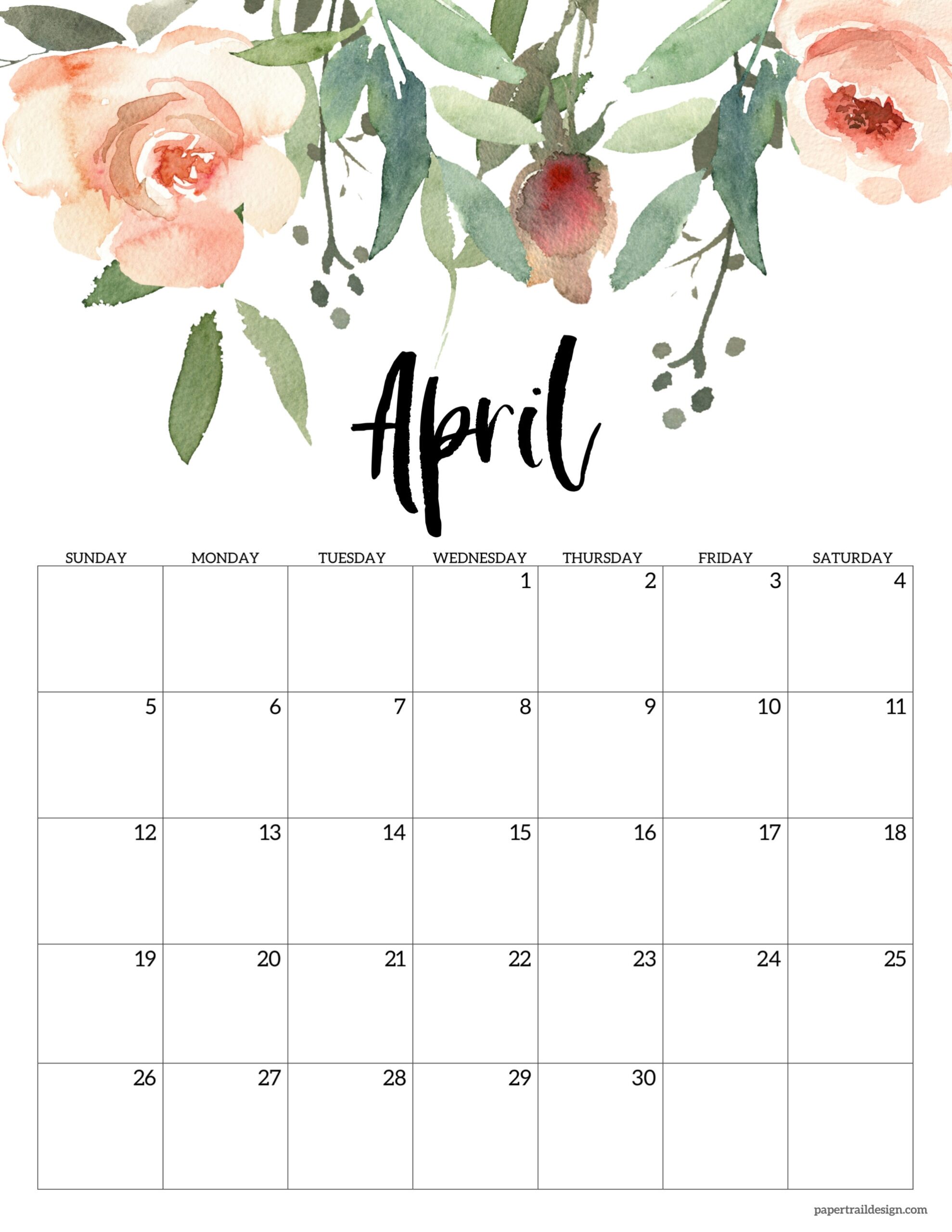 Free Printable Floral Calendar 2026 Paper Trail Design