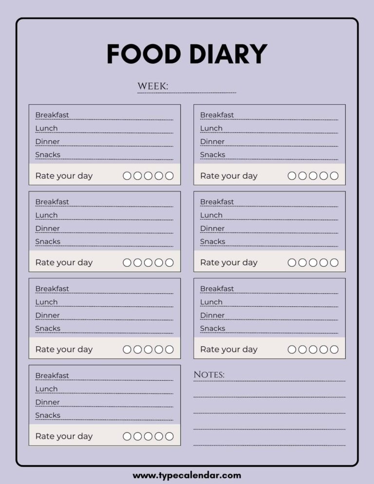 Free Printable Food Diary Templates Word Excel PDF 