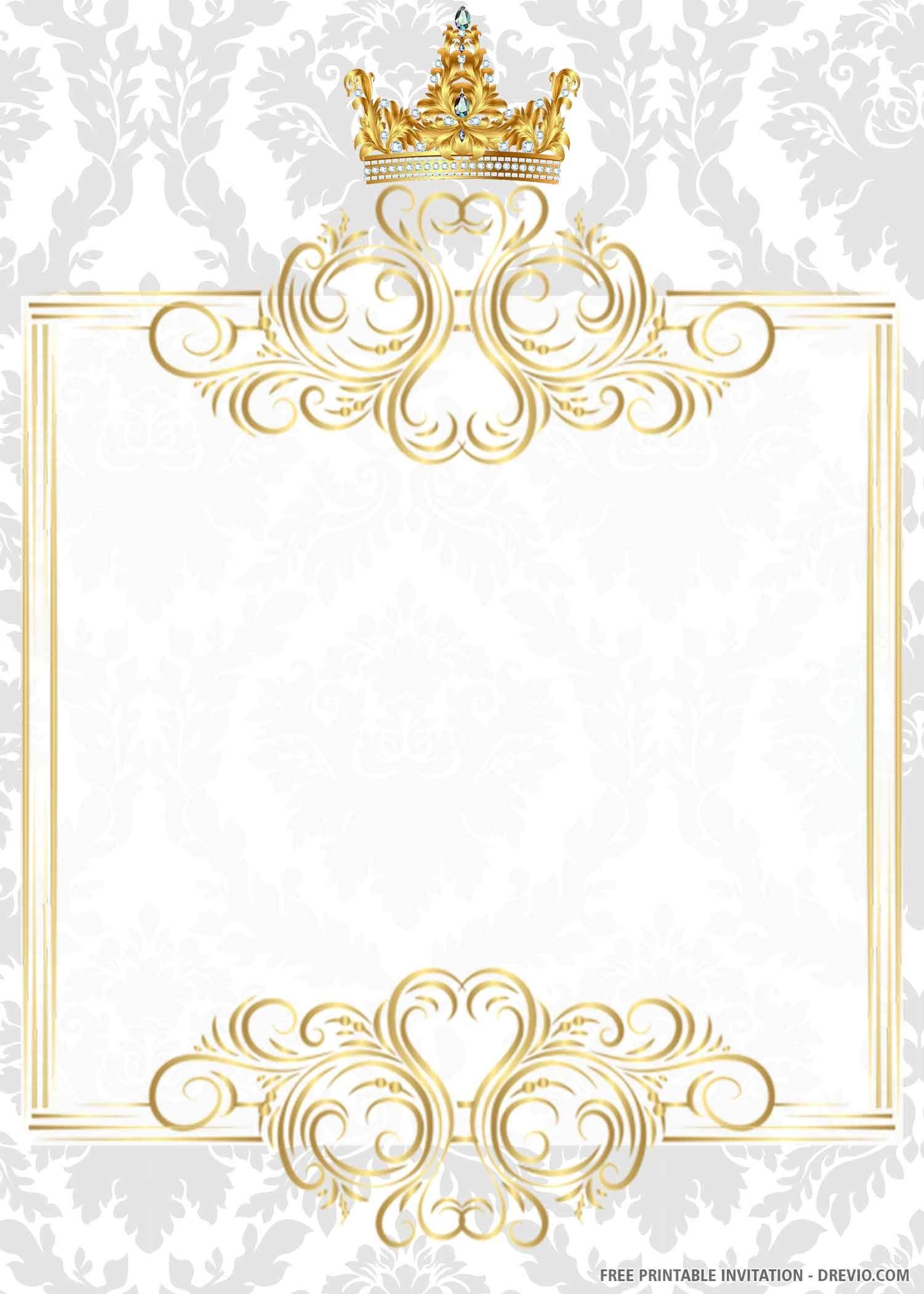 FREE PRINTABLE Gold Royal Wedding Invitation Templates
