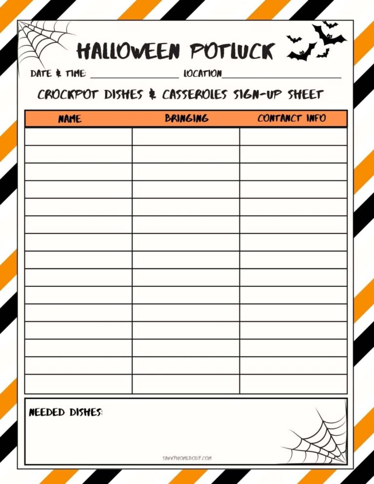 Free Printable Halloween Potluck Sign Up Sheets