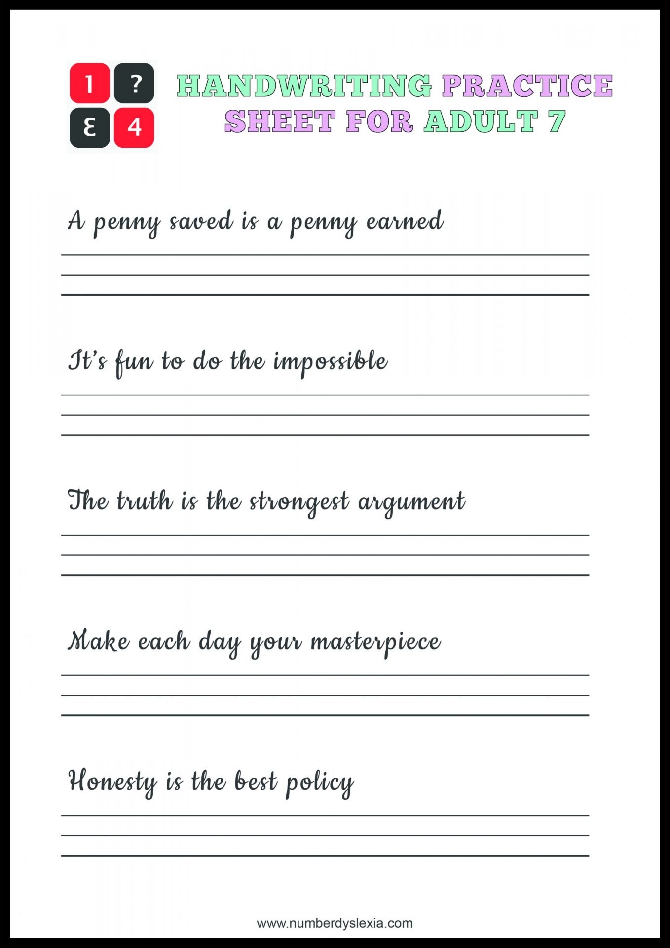 Printable Handwriting Worksheets Adults